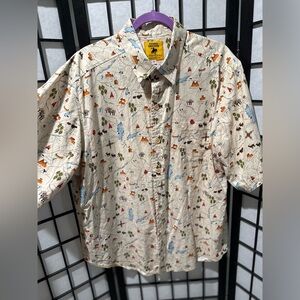 Men's Casual Button Down Shirt with Map Print